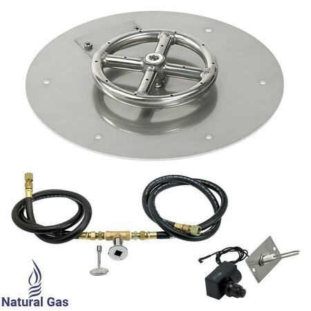AMERICAN FIREGLASS 12 In. Round Stainless Steel Flat Pan With Spark Ignition Kit - Natural Gas SS-RFPKIT-N-12